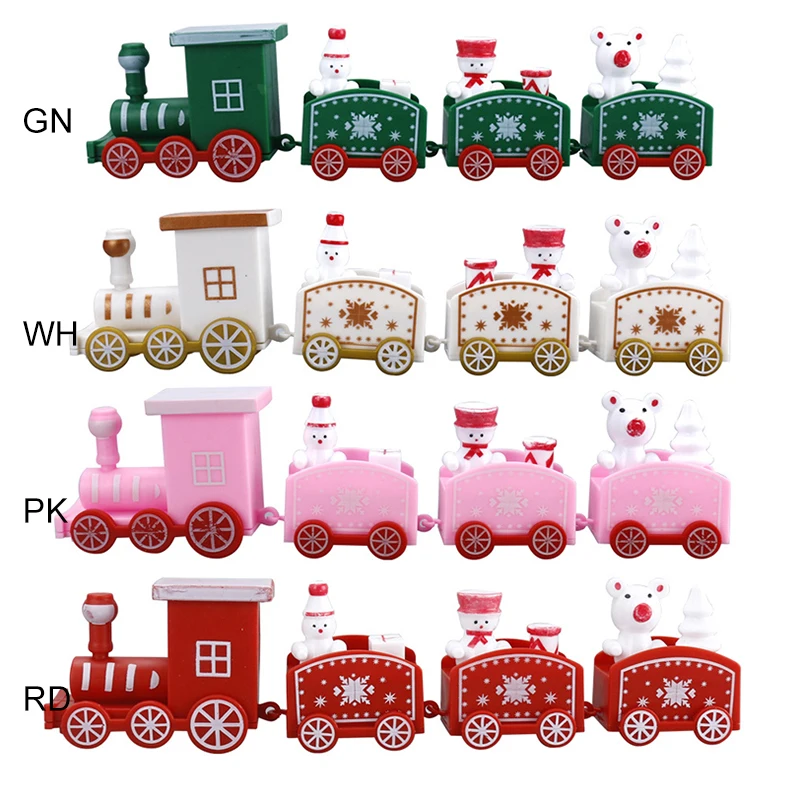 New Year Christmas Plastic Train Ornament Cute Painted Toy Train with Santa Claus Snowman Crafts Xmas Party Decor Kids Gifts