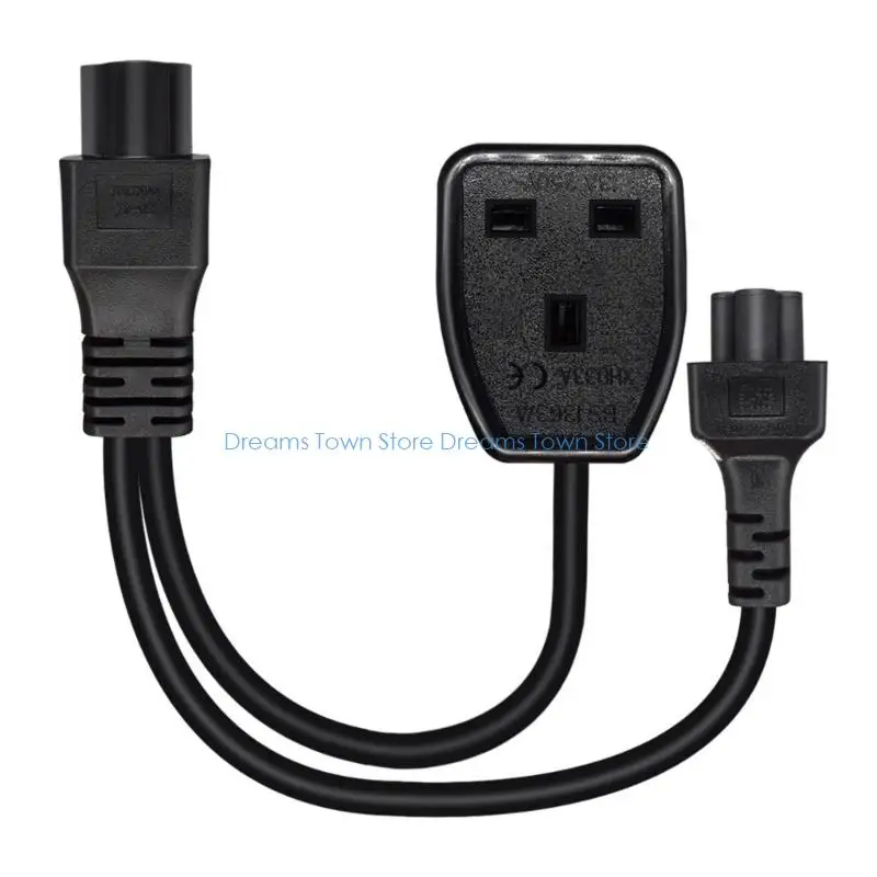 HX6A IEC320 To C5 Power Splitter Cable With UK Socket 30cm Length For Laptop And British Standard Devices Black