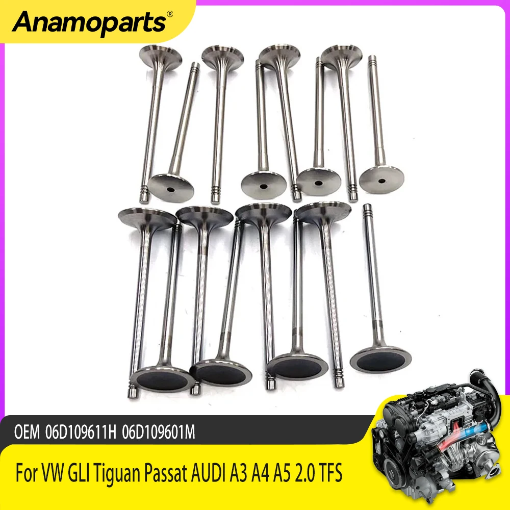 16x Intake & Exhaust Valves Φ6mm For VW GLI Tiguan Passat AUDI A3 A4 A5 2.0 TFS