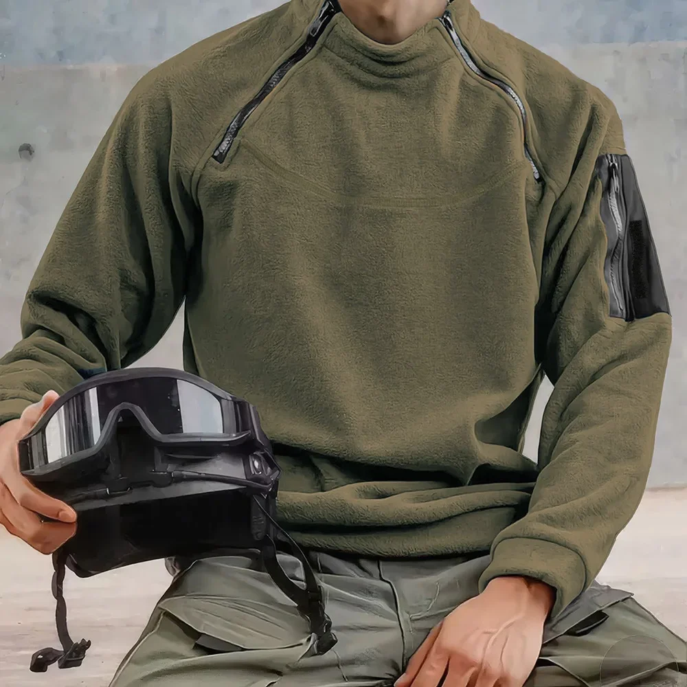 

Мужская флисовая толстовка, повседневная толстовка с воротником-стойкой и рукавами реглан, однотонный ветрозащитный топ, мужская стильная модная уличная одежда