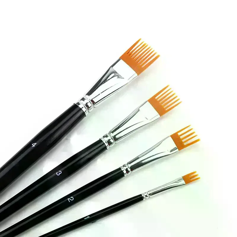 4Pcs Serrated Shape Paintbrush Set For Watercolor Oil Digital Painting - Landscape Leaf Art Brushes For Artists & Students