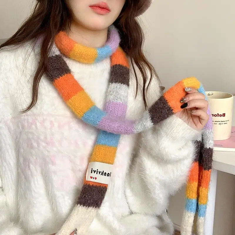 

1 шт. женский тонкий узкий длинный красочный полосатый шарф осень и зима новый дизайн шарф альпинистский шарф рождественские подарки