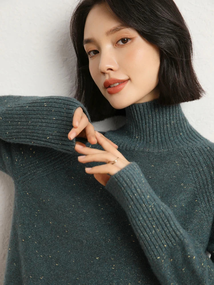 

2025 New Women 100% Cashmere Sweater Casual Style Turtleneck Pullover Think Soft Warm Floral Sweater Autumn Winter Fashion Tops