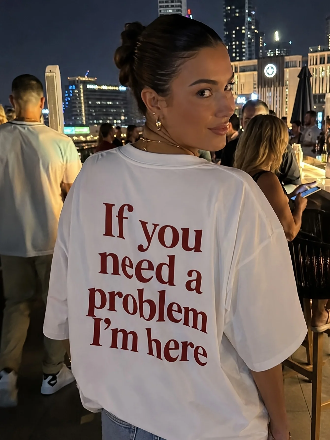 If You Need A Problem I'M Here Pattern Printed T-Shirt, Casual Round Neck Short Sleeve Top, Multiple Colors and Sizes Available