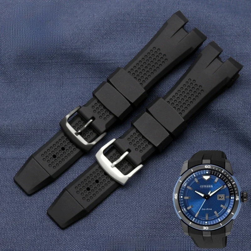 for Citizen Arc Interface Aw1475 1476 1615 Ca4154 Panther Black Watch Concave Rubber Silicone Write 24mm Anti-Allergy Watchband