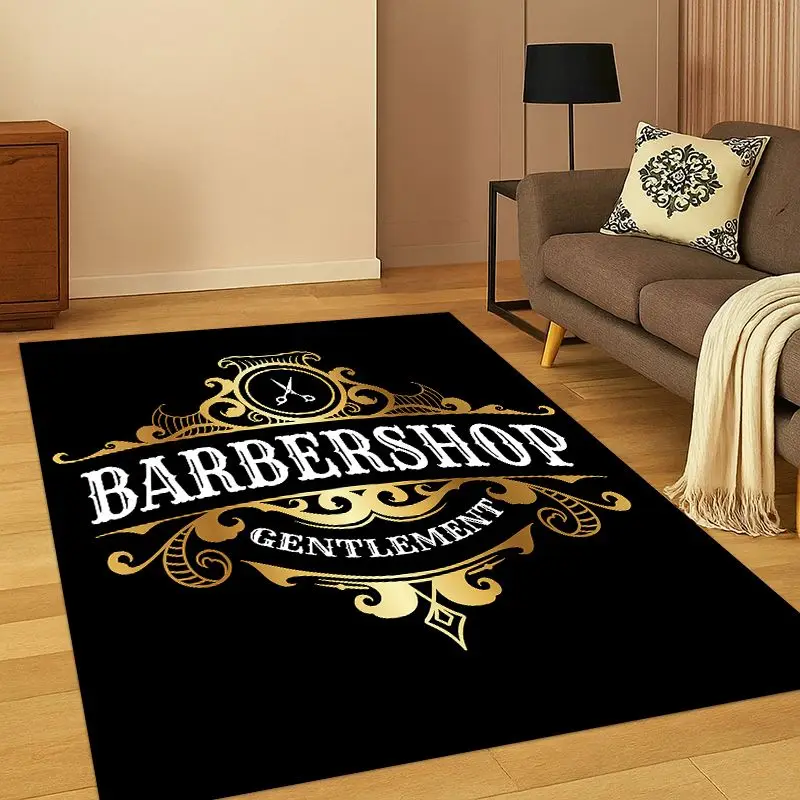 Vintage Barber Shop Logo Cartoon Carpet Rug for Bedroom Living Room Sofa Playroom Doormat Home Decor, Game Area Rug Non-slip