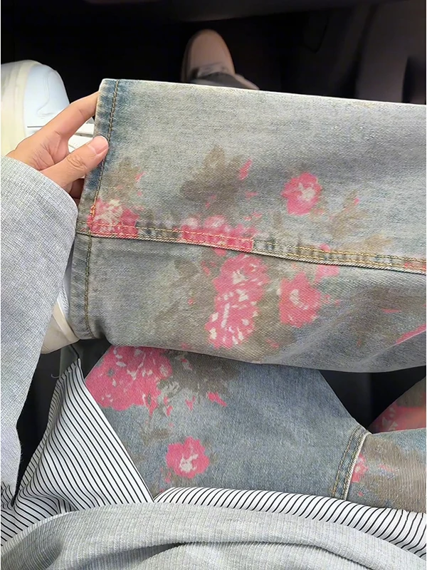 

Мужские джинсы с вышивкой розами, зауженные, с высокой талией, прямые, с зауженными штанинами, повседневные, молодежные, весна-осень