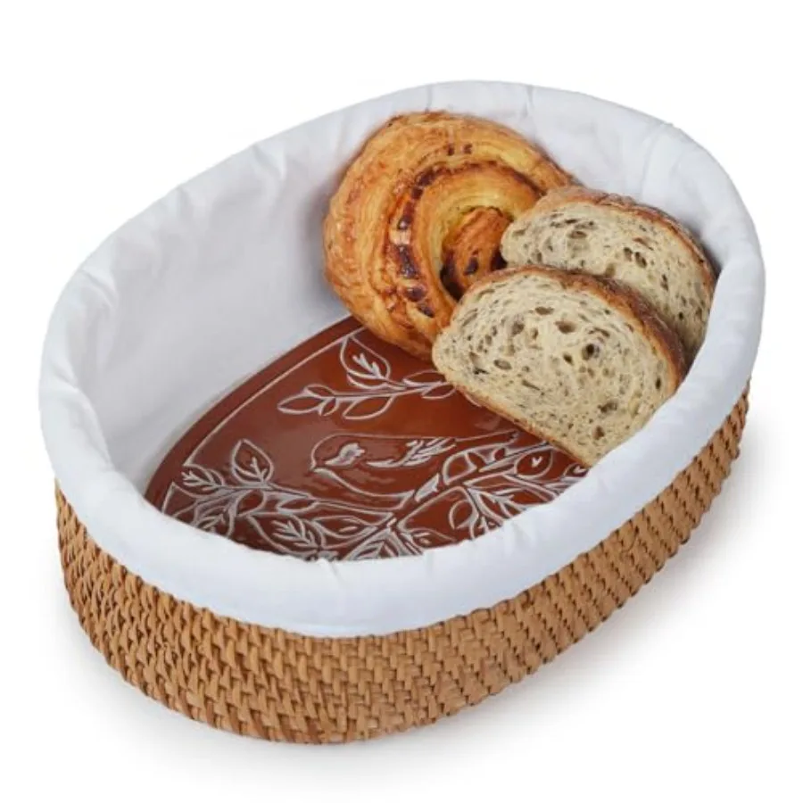 

Bread Warmer Basket with Terracotta Warming Stone - Large Bread Basket for Sourdough, Tortillas, Rolls - Keeps Bread Warm 60+ M