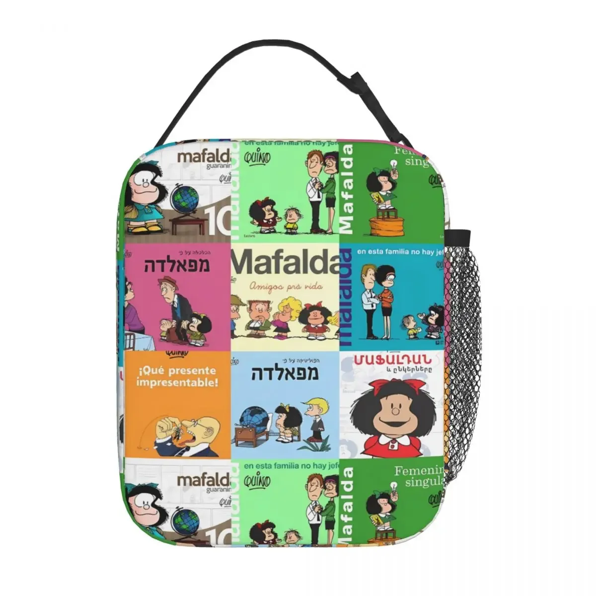 Mafalda Cartoon Lunch Bag Argentine Cartoon Quino Comic Casual Lunch Box For Student Picnic Cooler Bag Oxford Thermal Lunch Bags