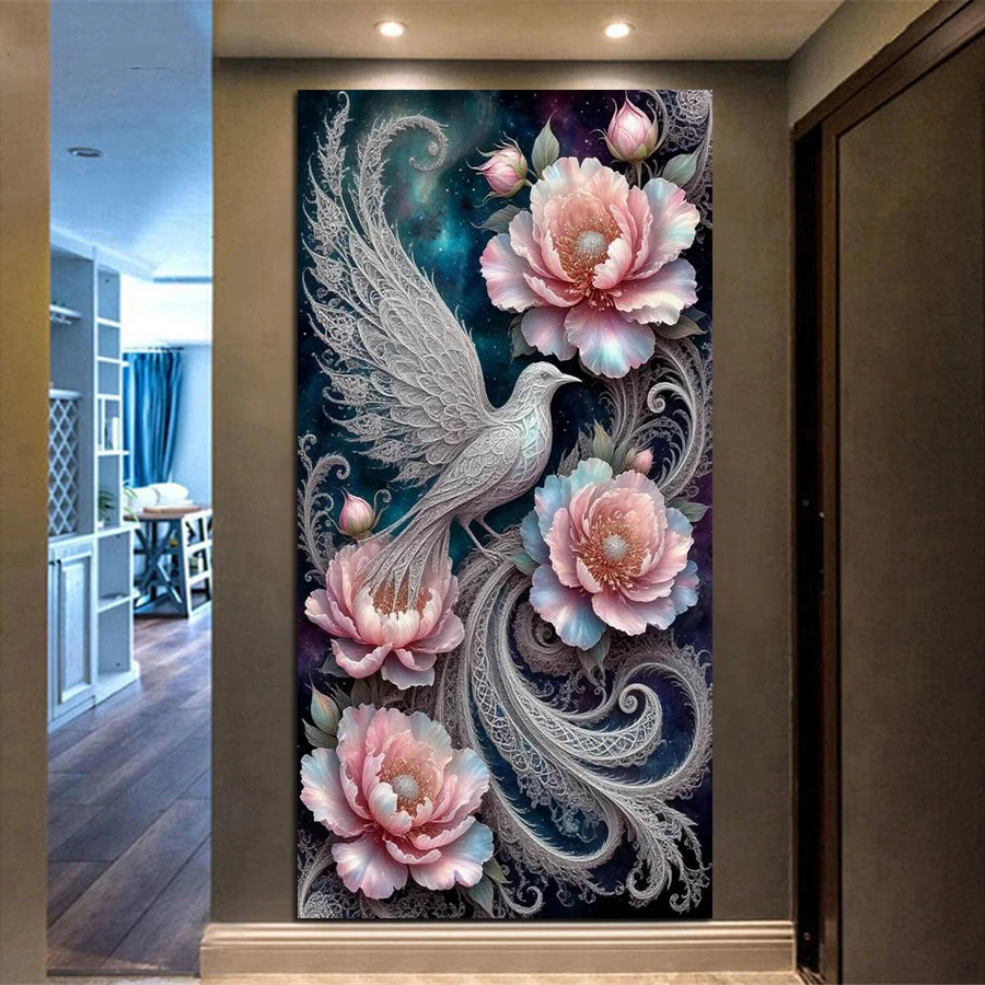 

Abstract Bird and Flowers Large Size Diy Diamond Arts Painting Kits Full Jewelry Drill Mosaic Embroidery Pictures Wall Decor