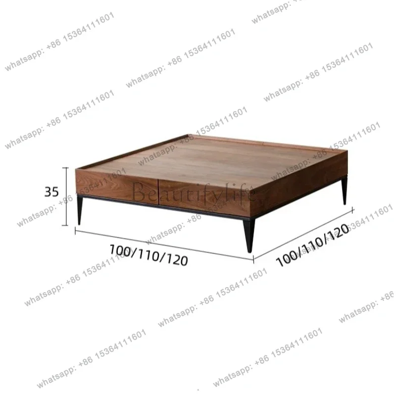 Square Solid Wood Coffee Table North American Black Walnut Center Table Minimalist Living Room Tea Table