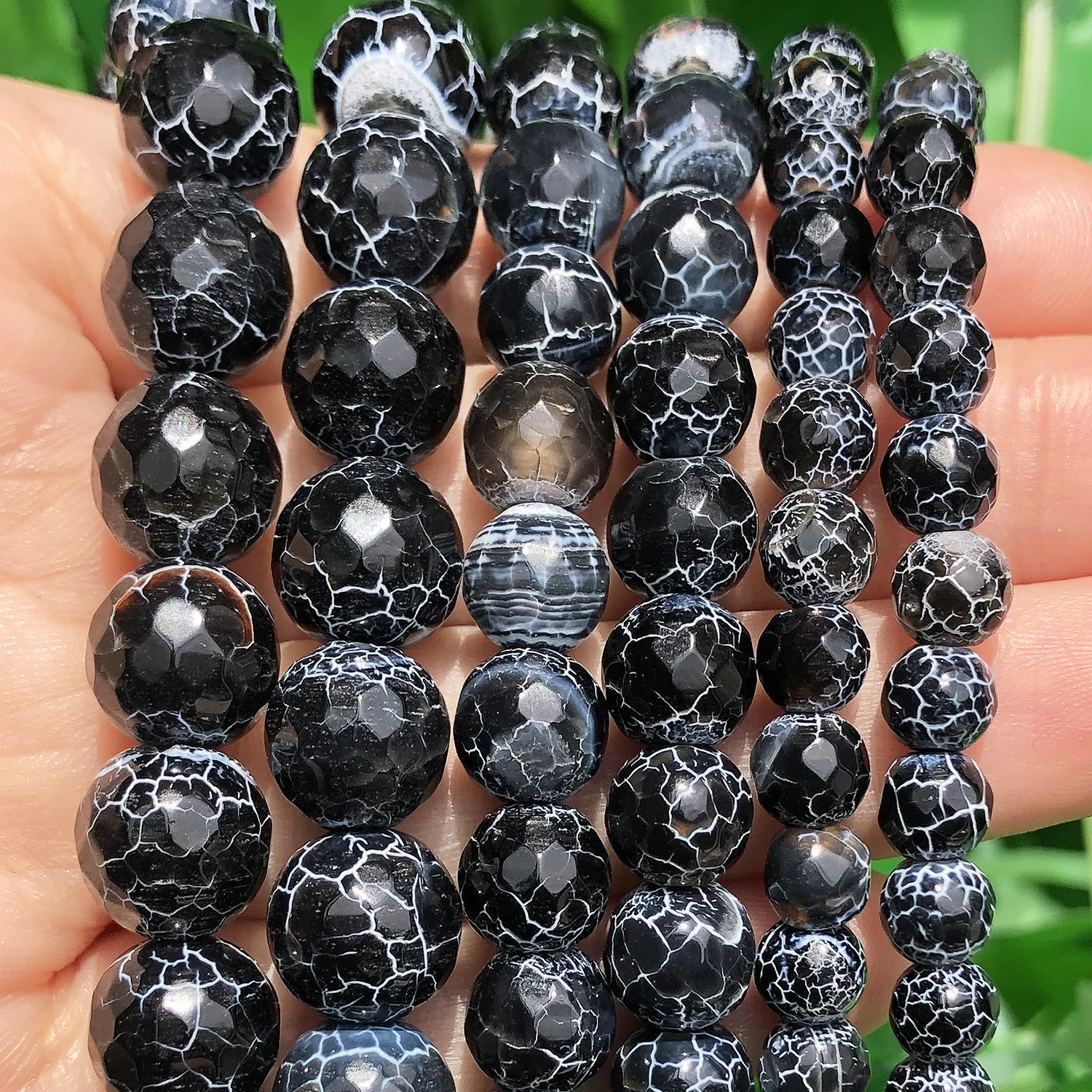 6 8 10mm Cracked Dream Black Fire Dragon Veins Agates Round Beads Natural Stone Beads for Diy Bracelet Earrings Jewelry Making