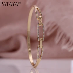 PATAYA New Romantic Women Luxury Bangles 585 Rose Gold Color Wedding Geometric Fashion Jewelry Natural Zircon Hollow Bangle