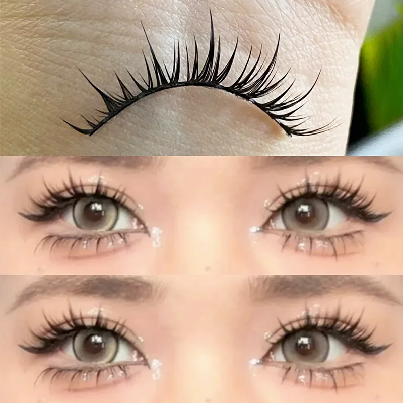 5ペアセット グルーフリー フルストリップつけまつげ ハードバンド マンガ風 DIYつけまつげ セルフ接着つけまつげ