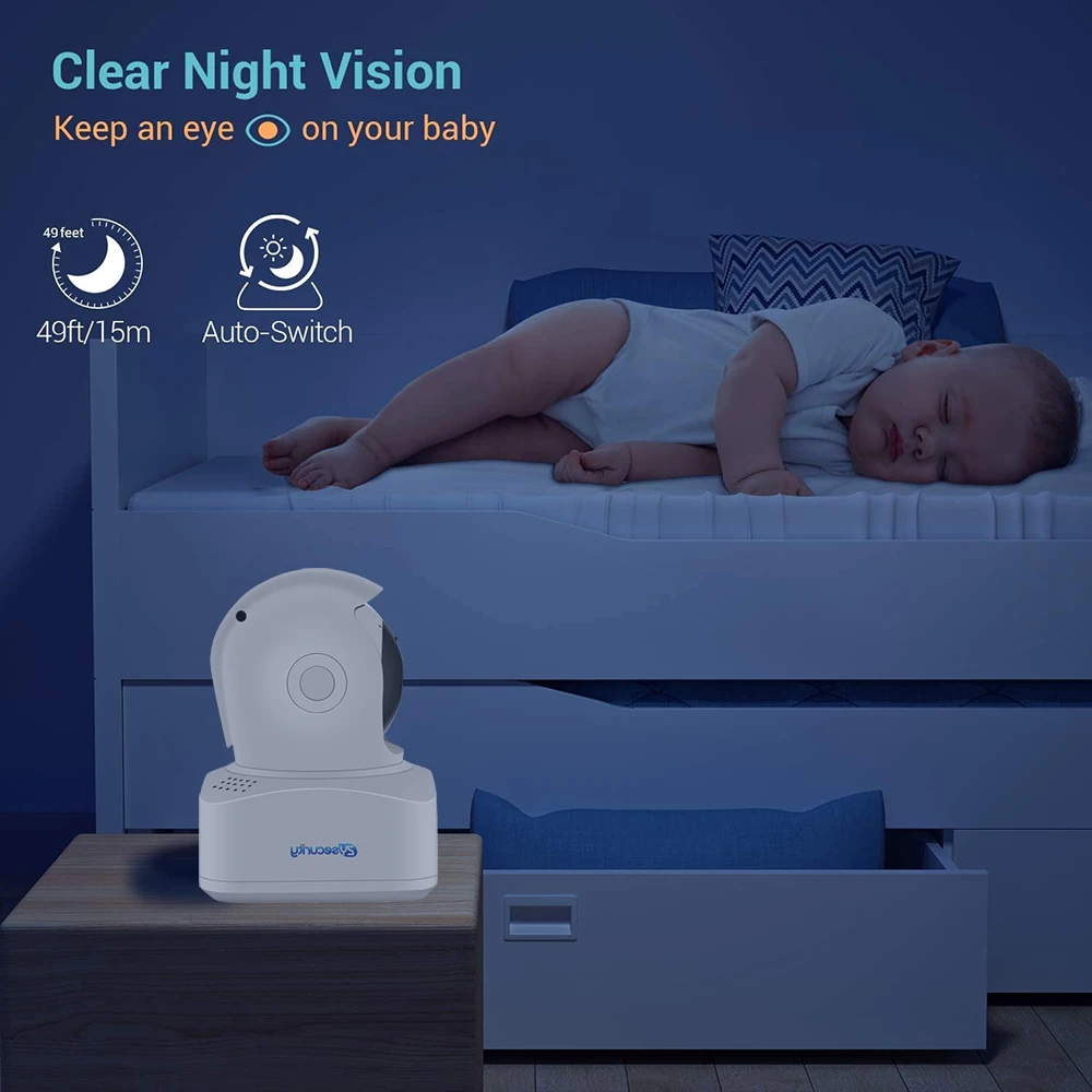 Câmera interna para segurança doméstica, câmera de bebê com visão noturna, câmera pet 360 °, detecção de movimento, áudio bidirecional, WiFi 4MP