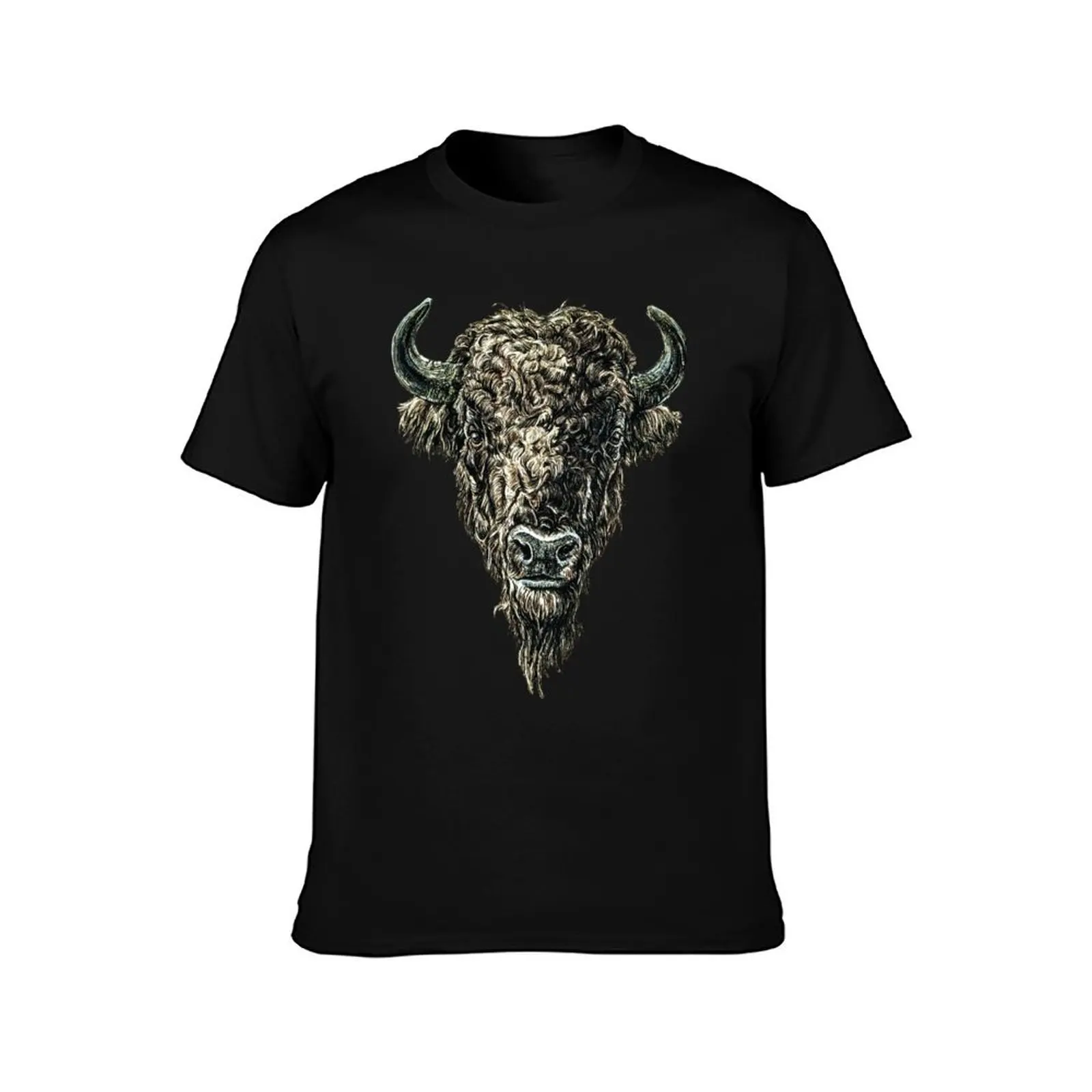 تي شيرت رجالي من Bison head تي شيرت مطبوع من القطن الثقيل تي شيرت للرجال