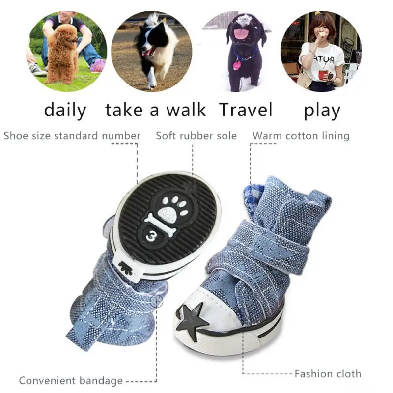 Pet Dog Shoes Puppy Canvas Sport Sneaker Boots Outdoor Nonslip Causal Shoes Rubber Sole Soft Cotton Inner Fabric Shoes