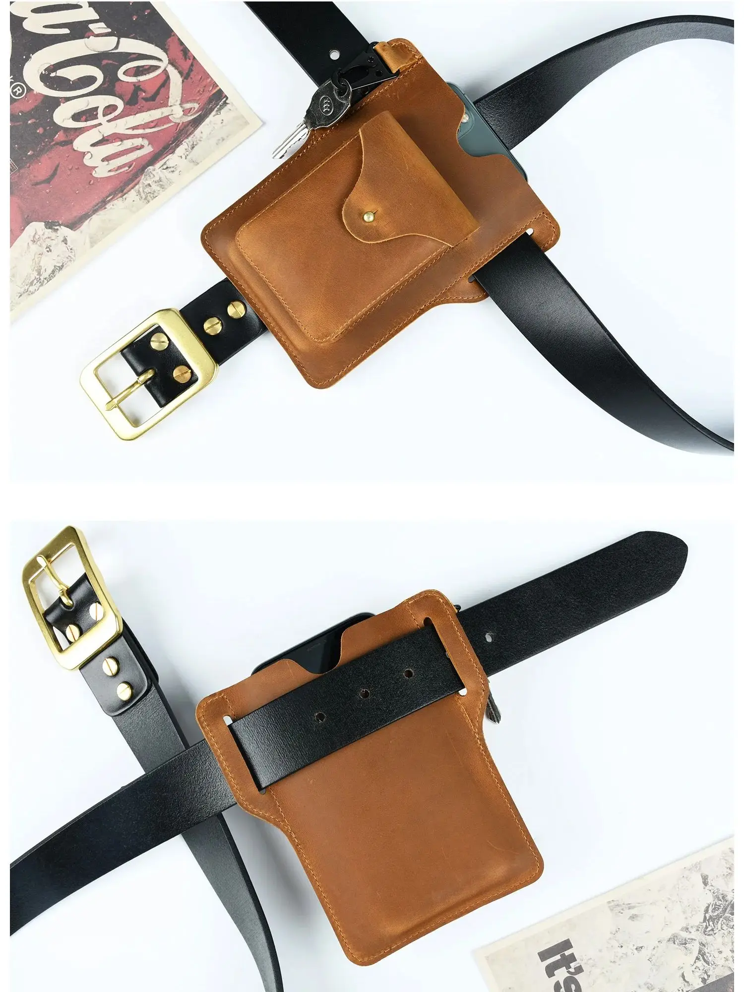 GOYN Genuine Leather Cell Phone Holster Waist Bag for Men Vintage Leather Secure Durable Vertical Mobile Phone Holder for Belt