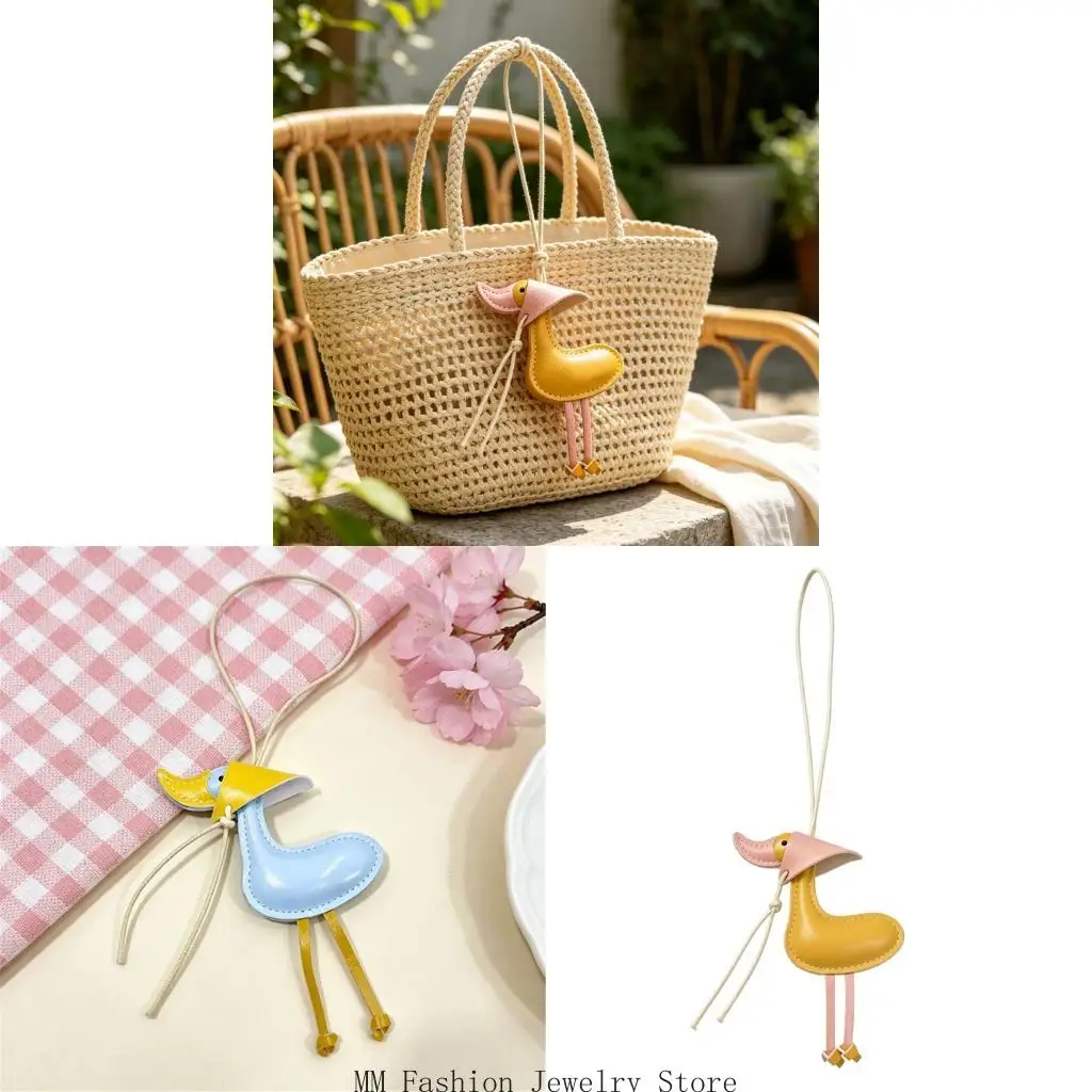Hanging Duck Charm Leather Bag Hanging Decoration with Stitched Finish and Cord Loop for Backpack Handbag Use D0UB