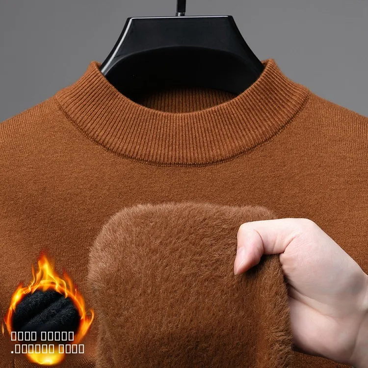 

Мужской вязаный свитер Thiened Fce с круглым вырезом и высоким воротником, теплый зимний, современный, с длинными рукавами, базовый, модный