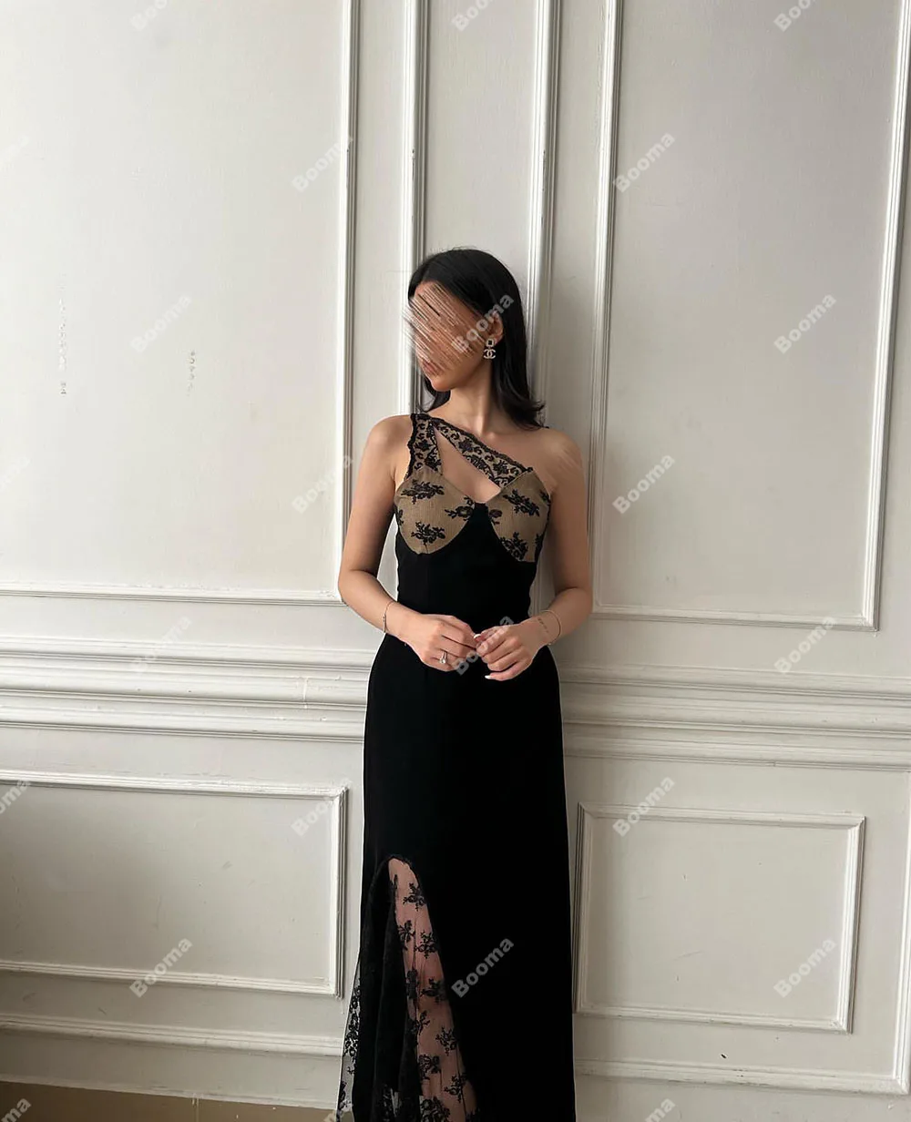 Booma Black One Shoulder Mermaid Prom Dresses Sleeveless Lace Ankle Length Evening Dresses for Women Special Occasion Gowns 2023