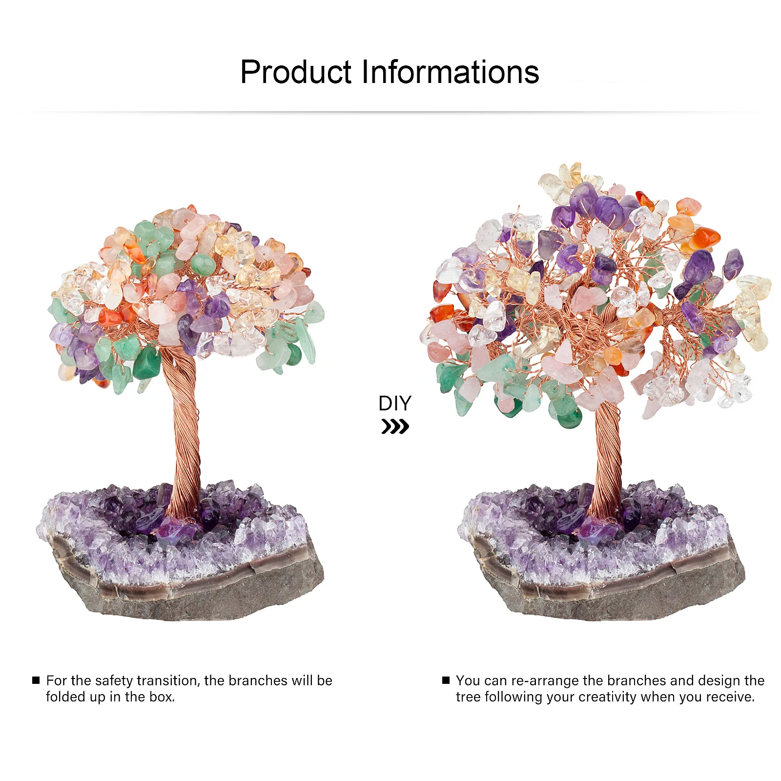 PYJ natural amethyst flower raw ore lucky tree gravel leaf fortune tree handicraft crystal ornament