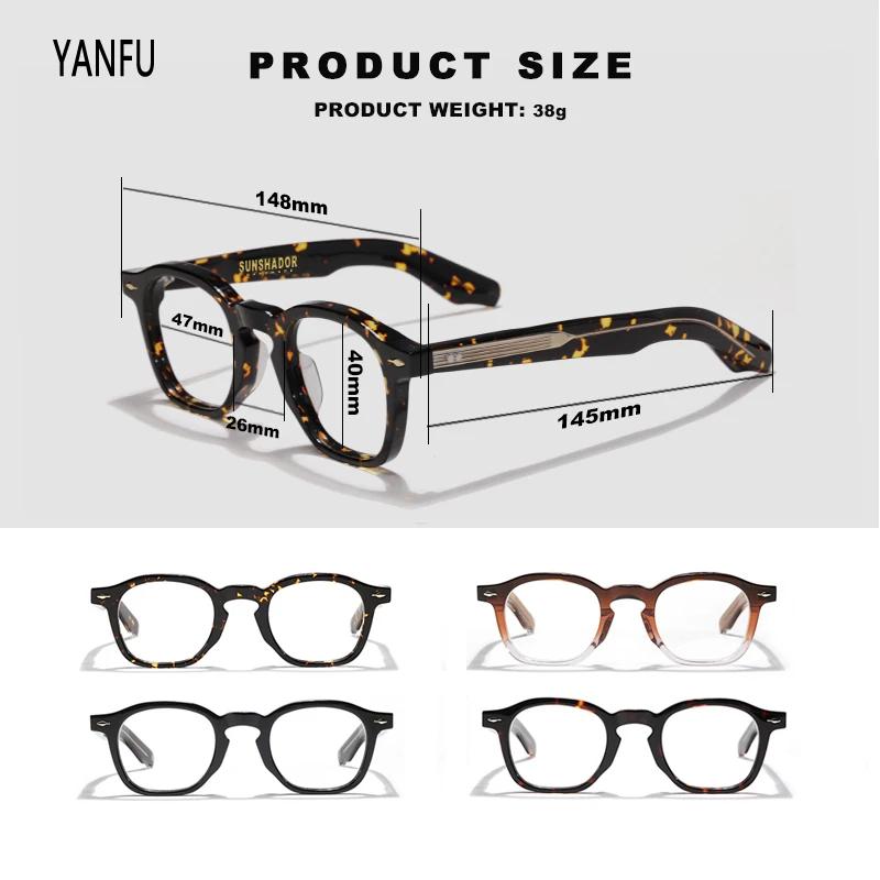 Brown Acetate Gentleman Vintage Round Glasses Frames Retro Optical Eyewear Reading for Women Men Eyeglasses Myopia Prescription