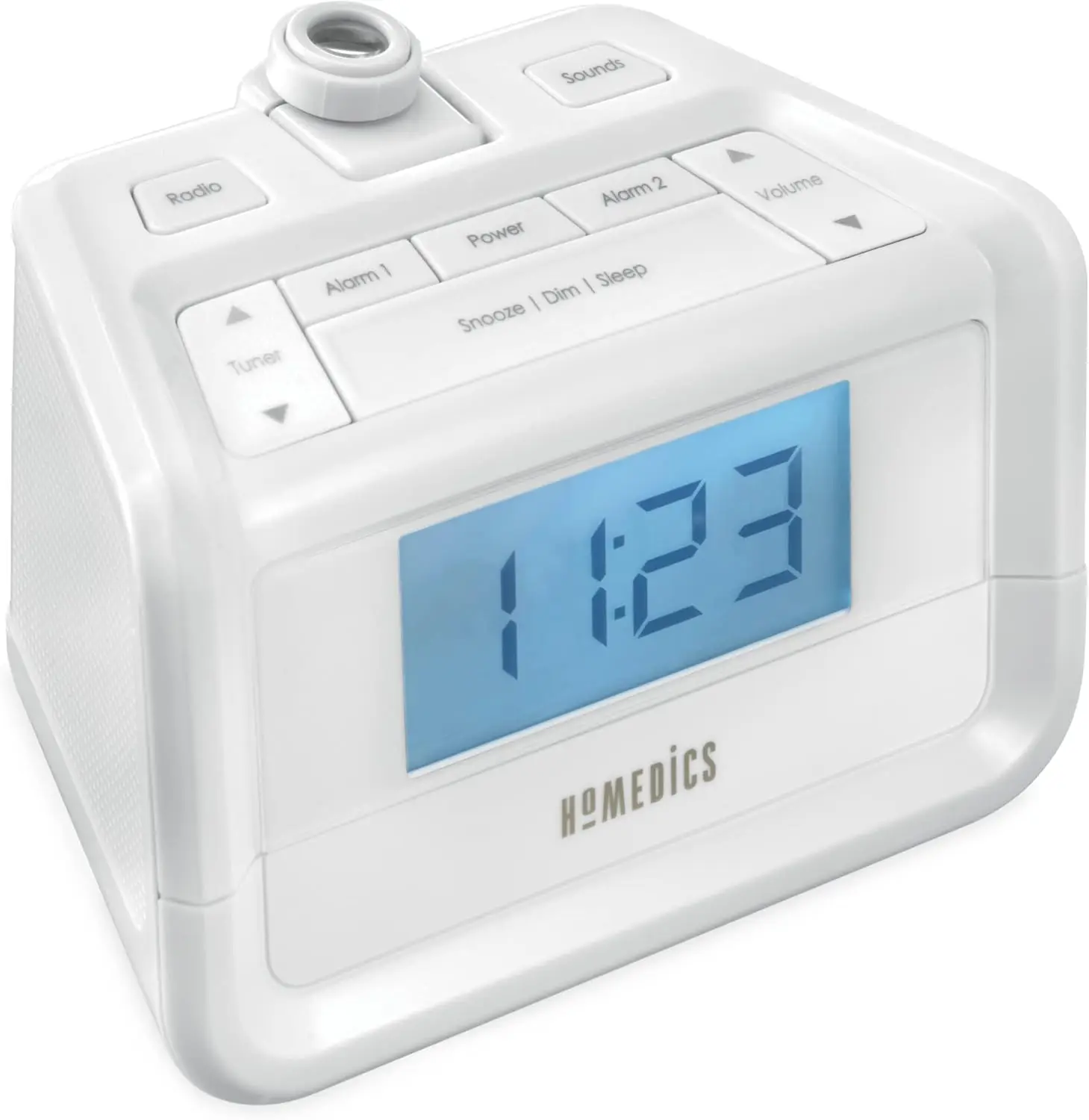 Dual Alarm FM Clock Radio with Time Projection, 8 Nature Sounds, Sleep Timer, Nightlight