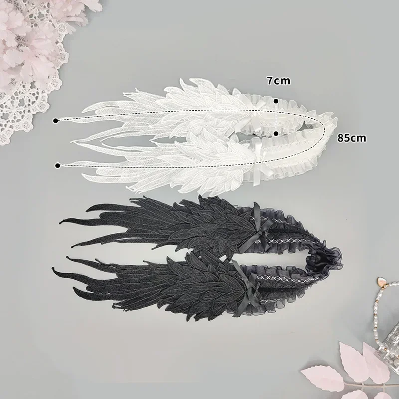 Gothic Lolita Angel Wings Nakrycie głowy Dark Mori Kei Koronkowa opaska do włosów dla eleganckiej pokojówki EGA Cosplay Accessory