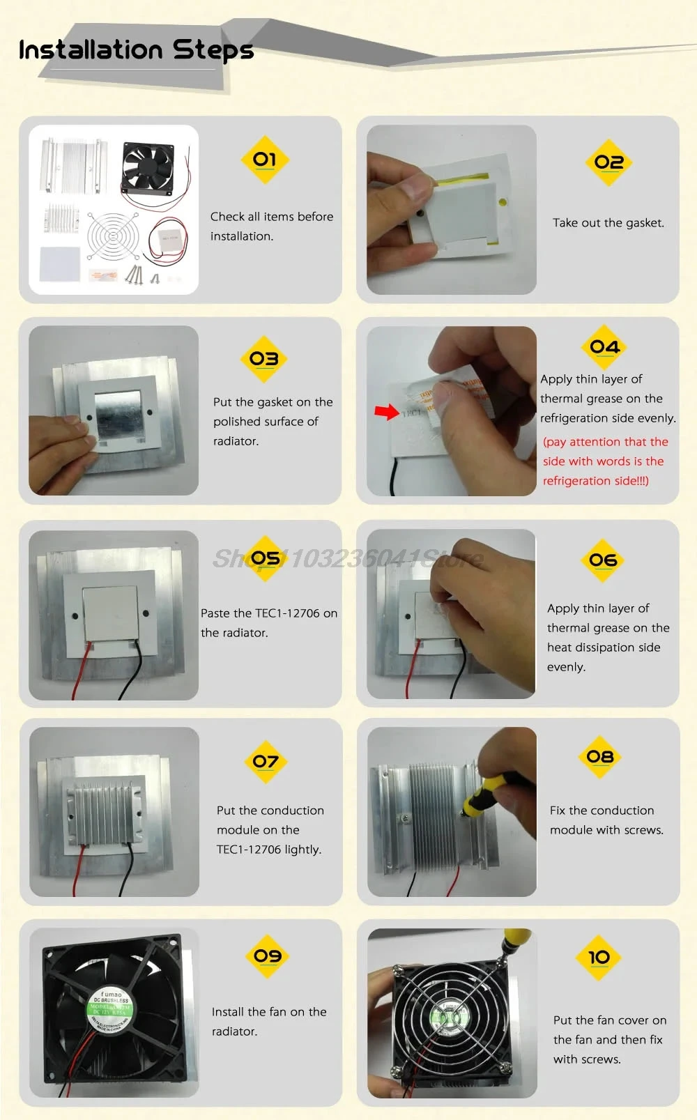 TEC Electron Semiconductor Refrigeration Cooler Cooling Plate DIY Radiator Local Cooling Small Space Cooling Device Kit DC12V