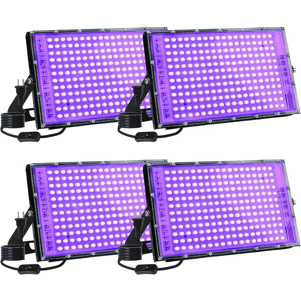 4 Pack 150W LED Blacklight, UV Black Lights for Glow Party, IP65 Waterproof Outdoor UV Floodlight for Black Light Party