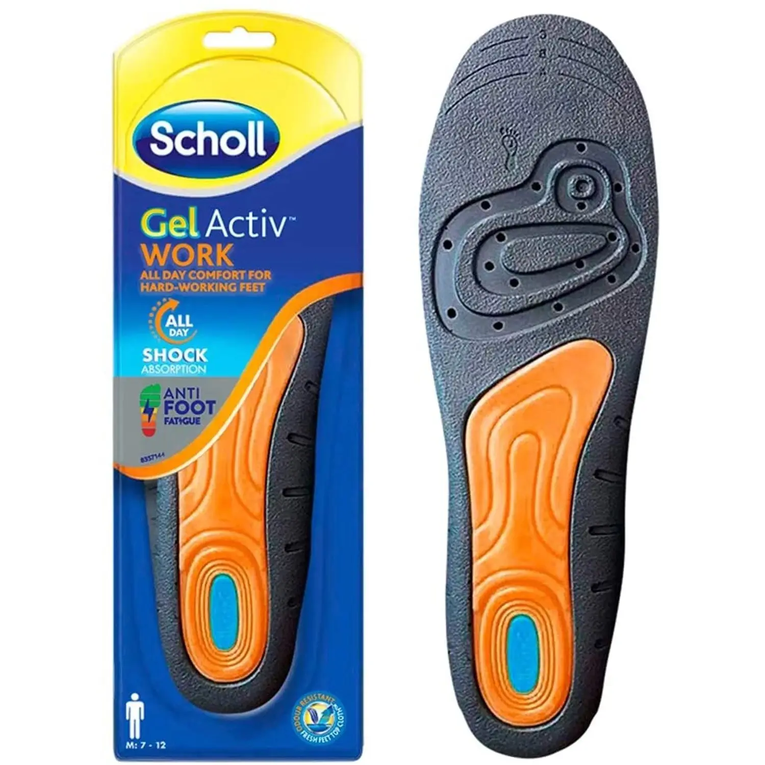 Scholl Gel Activ Work Insoles Men Orthopedic Feet Soles Pad For Non-Leather Casual Flat Shoes Sneaker Boots Comfort non-Slip DAY