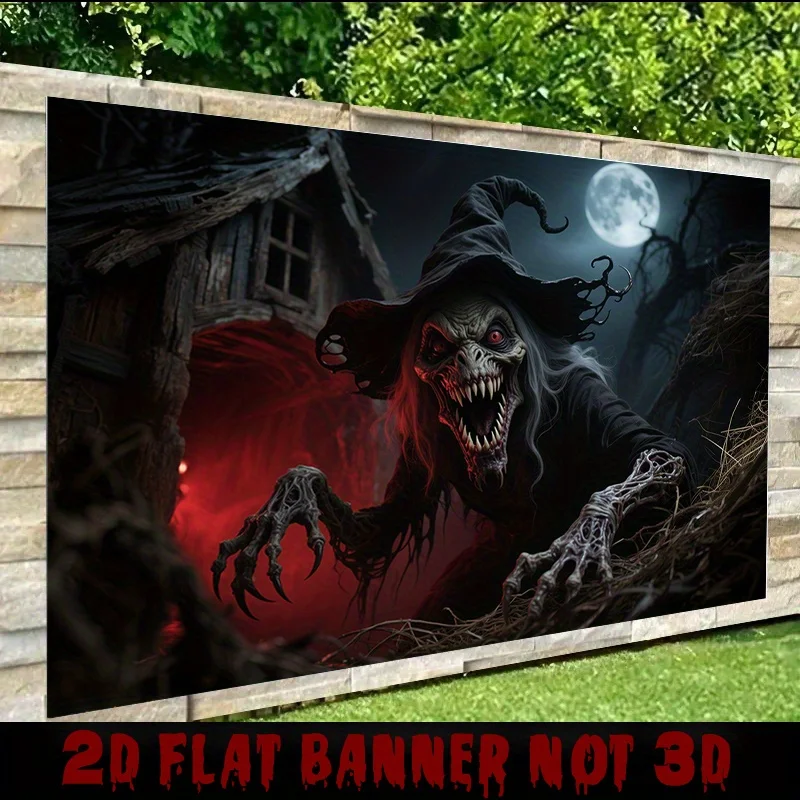 نسيج Zombie Witch & Blood Moon - ديكور الهالوين المخيف، منزل مسكون - إعداد رعب لغرفة المعيشة الداخلية