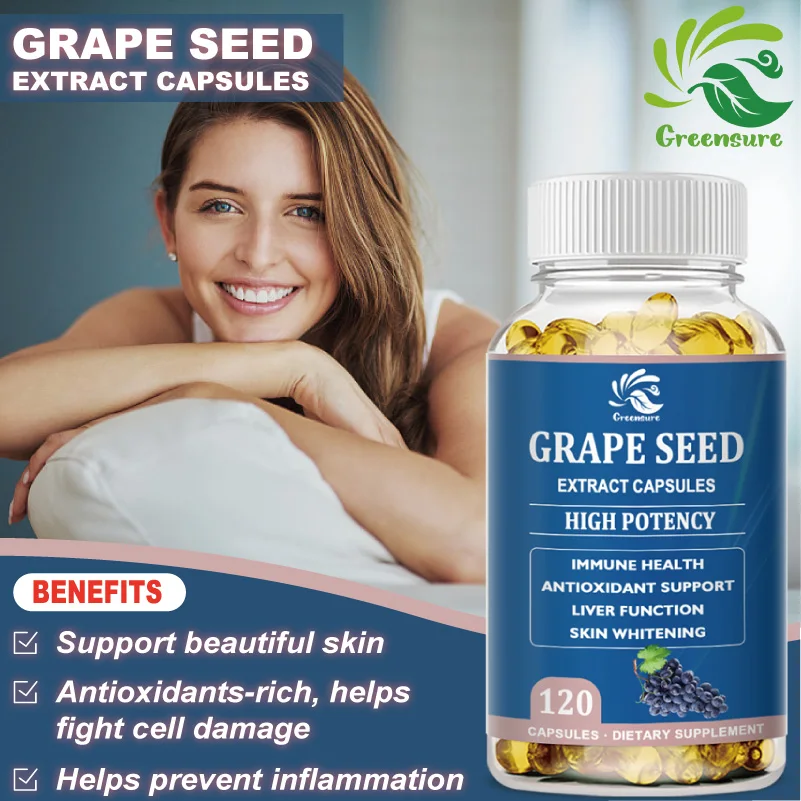 Greensure Grape Seed Extract | 60/120 Capsules | Maximum Strength Standardized Extract | Non-GMO, Gluten Free