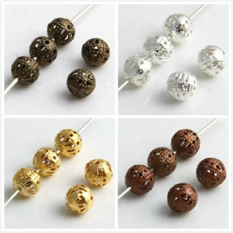 4mm,6mm,8mm,10mm,Round Filigree Spacer Beads Plated / Gold,Silver,Copper,Bronze