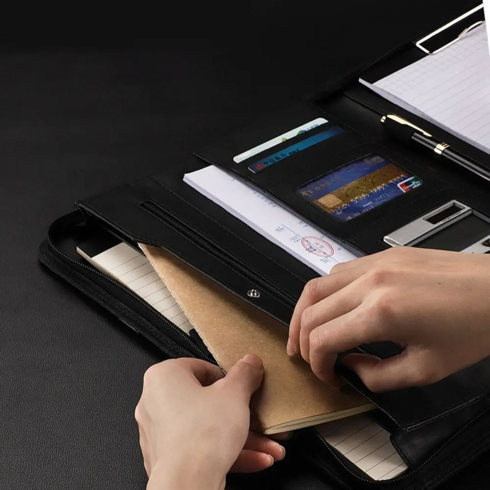 PU Leather A4 Clipboard Folder Stationery Multifunctional Document Organizer Portable with a4 Notepad Contract File Folders