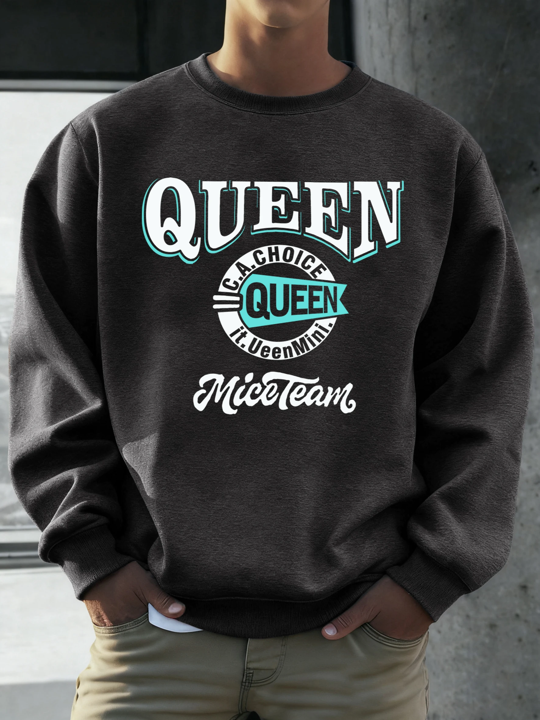 

Мужской флисовый свитшот Queen Mice Team с буквенным принтом, свободный пуловер, осенний, с круглым вырезом, спортивная одежда унисекс, винтажный, цветной, с длинным рукавом