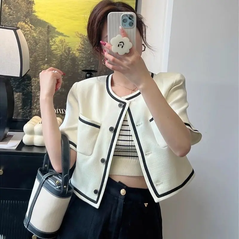 

Women Summer Simplicity Office Lady Solid Color Short Sleeve Cardigan Coat Ladies Fashion Temperament All-match Casual Tops