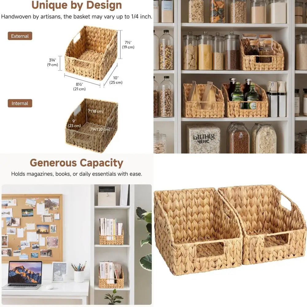 

Плетеные корзины с ручками для организации хранения, ручная работа, для полок, набор из 2 штук