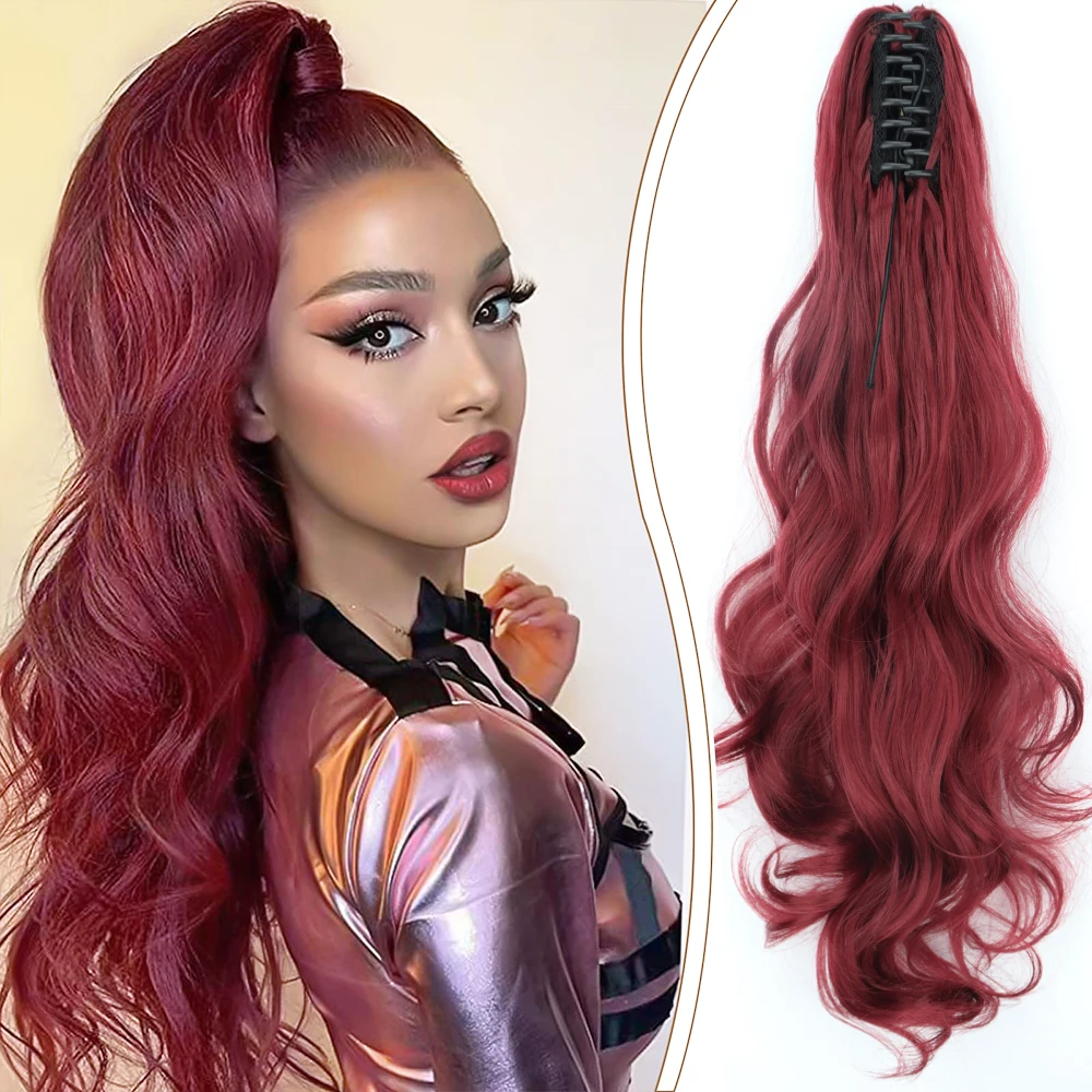 

Long Wavy Claw Clip Ponytail Extension Hair Natural Synthetic Heat Resistant Black Burgundy Blond Hairstyle Fake Pony Tail