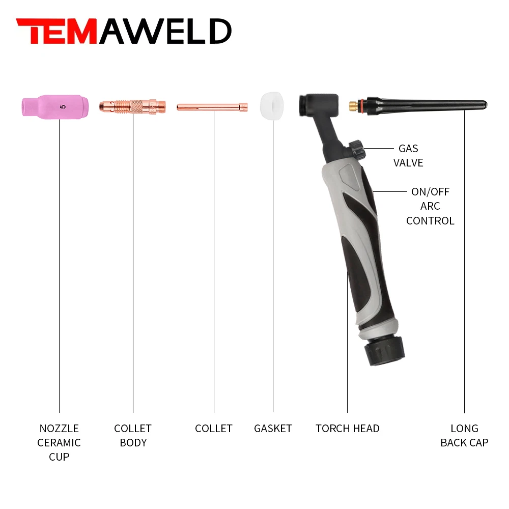 TEMWELD WP17-WP-17FV WP17-WP-17F TIG Torch TAW Air Cooling Flexible Neck Gas Valve WP17 Tig Welding Gun Professional - view 5