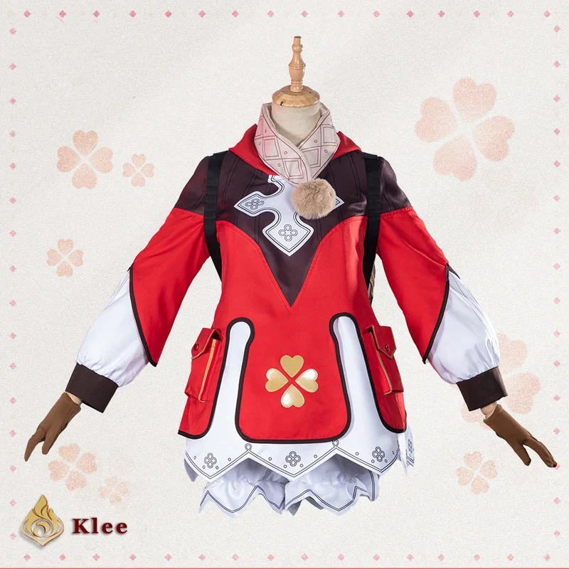 Game Genshin Impact Cosplay Klee Costume Uniform Wig Cute Lady Female Girl Maid Women Anime Suit Halloween Cloth