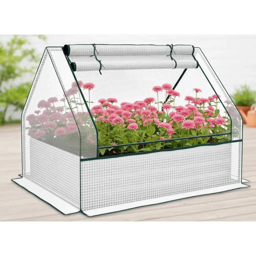 

4x3ft Raised Garden Bed with Greenhouse Cover, Galvanized Planter Box for Vegetables Herbs, Patio Balcony Gardening
