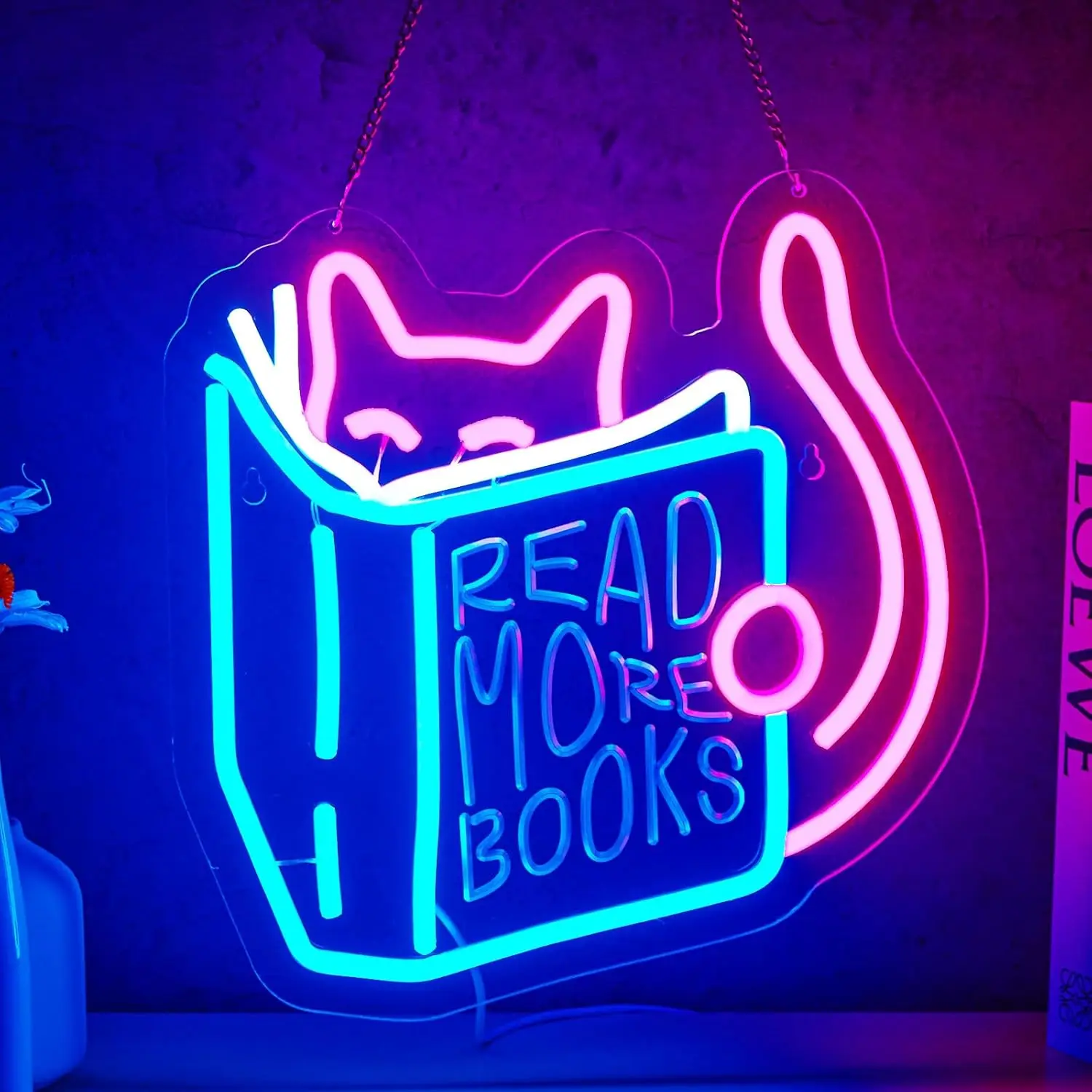 Read More Books Neon Sign Read Books and Be Kind Neon Signs for Wall Decor Cute Animal Reading USB Dimmable LED Lights