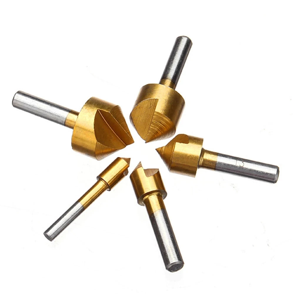 5 Pcs 90 Degree  HSS Chamfer Countersink Chamfer Drill Bit 1/4" Hex Shank 90 Degree Wood Chamfering Cutter 6mm-19mm