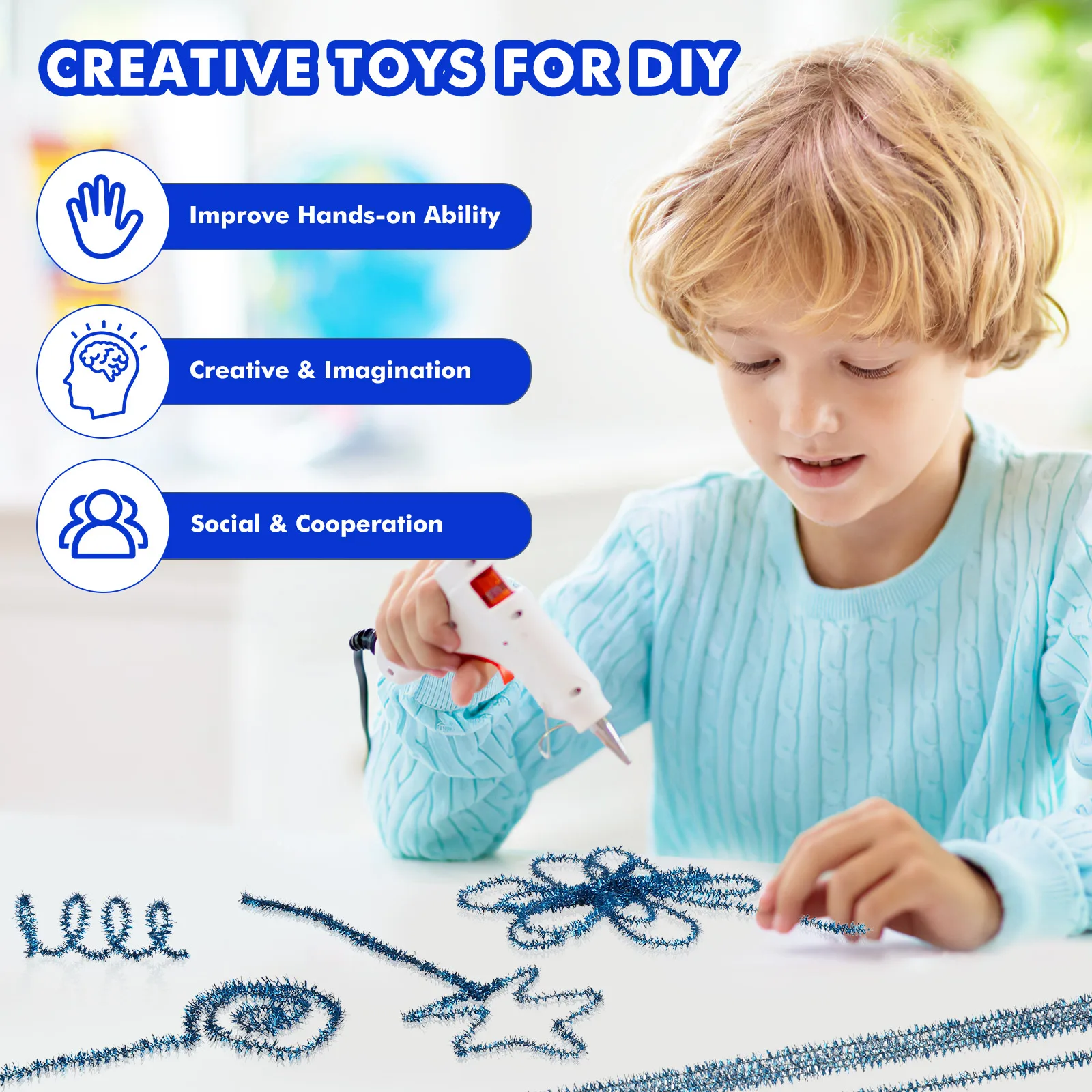 

200pcs Glitter Twist Stick Stem DIY Toys Craft Material Colorful Kids Creative Play Develop Imagination Shapes Birthday Decor
