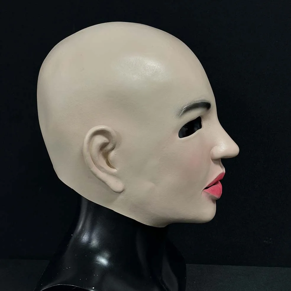 Realistische Latex-Maske für den ganzen Kopf einer Frau, Glatzkopf-Gesichtsmaske, Cosplay-Kostüm-Requisite für Halloween, Karneval, Maskenball-Party – Detail 8
