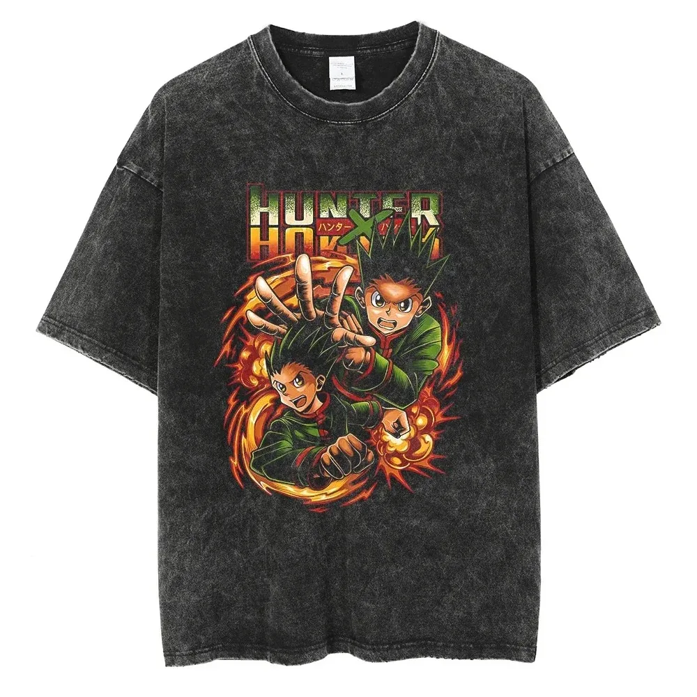 Hunter × hunter t camisa kurapika mangá tshirt das mulheres dos homens hip hop lavado algodão camiseta roupas plus size streetwear mais vendido