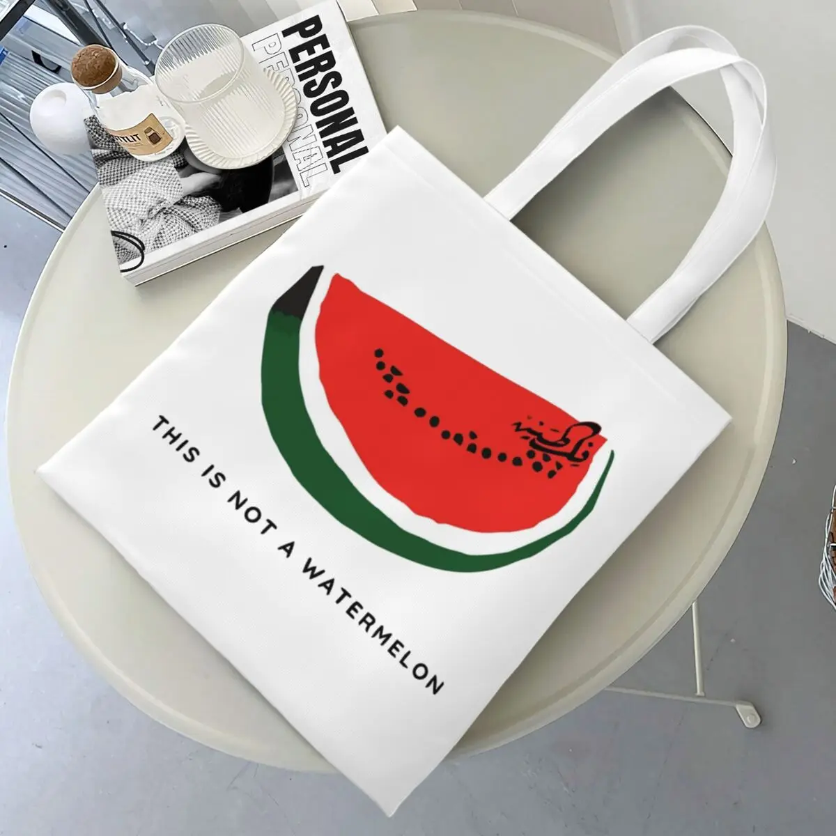 This Is Not A Watermelon Canvas Tote Bag Simple style Unique Design Parody Magritte Watermelon Casual Bags for Women Men