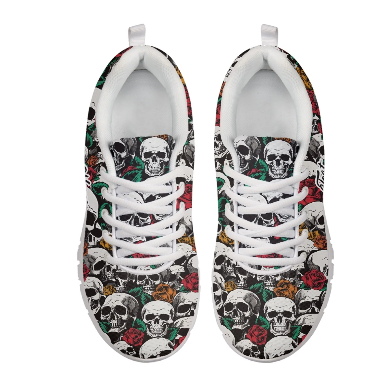Coloranimal Skull and Rose Comfort Tennis Sneakers Women Running Walking Shoes Running Shoes for Womens Ladies